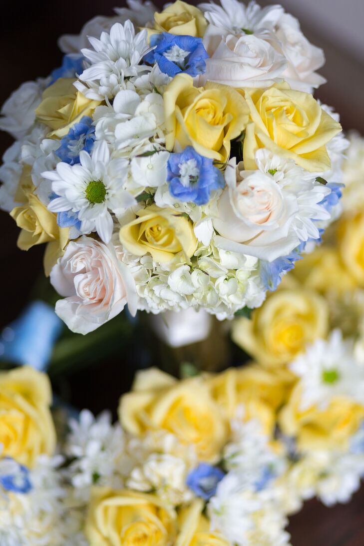 Blue, Yellow and White Bouquets