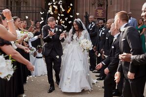 Couple Exits Church Amid Rose Petal Toss