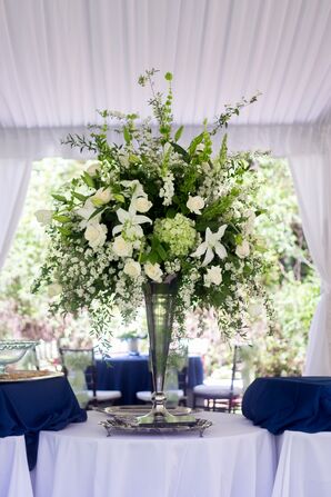 Grand Green and Ivory Arrangement in Antique Vase