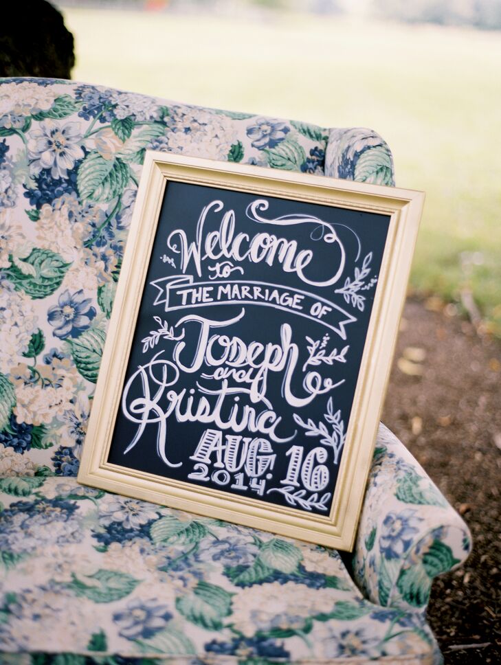 Gold-Framed Chalkboard Welcome Sign