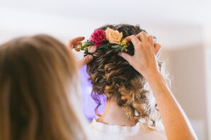 Curly Updo with Flower Hair Accessories