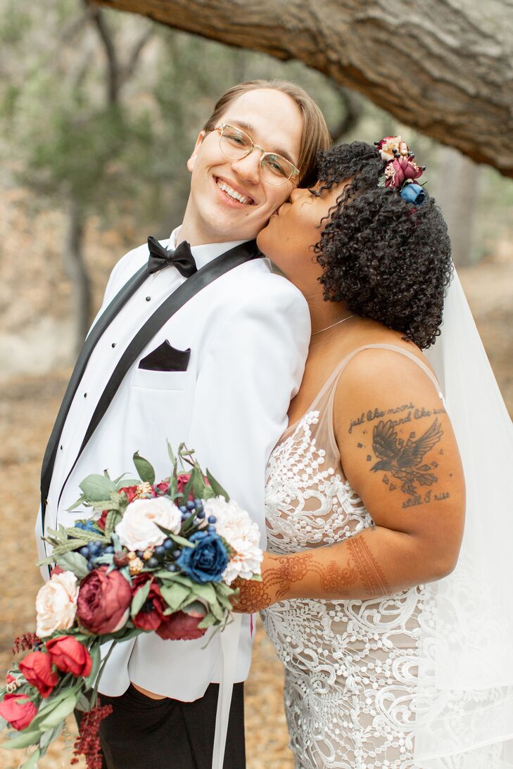 Bride and Groom Share Kiss During Wedding at Riverbed Farms in Anaheim, California