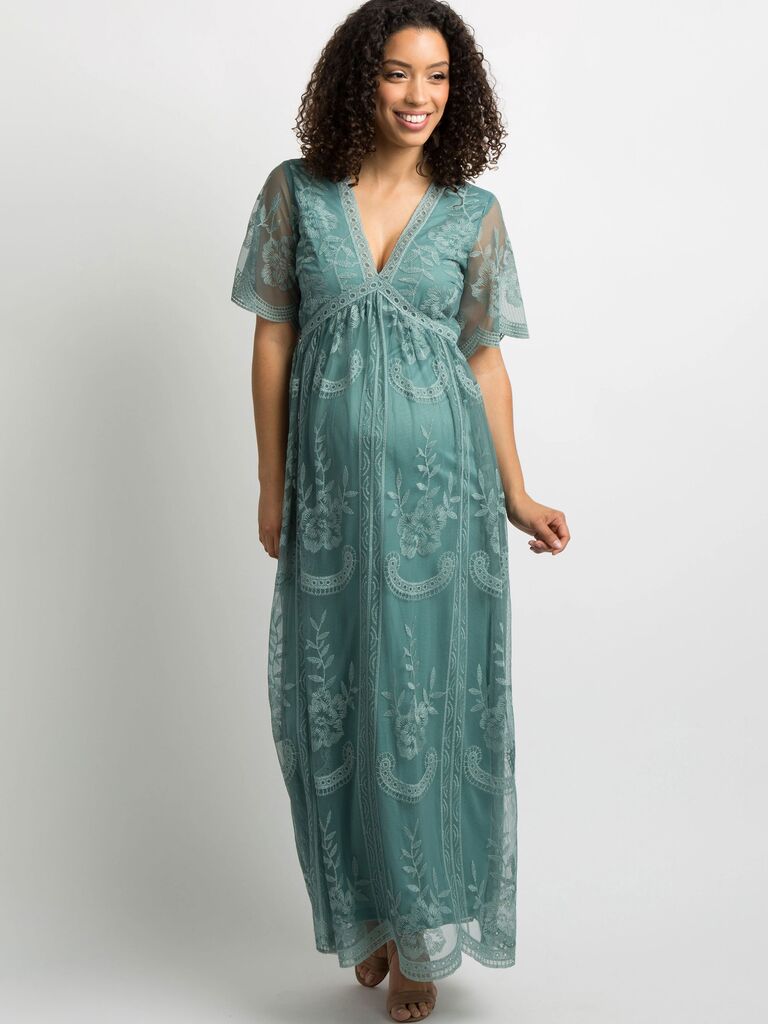 PinkBlush lash mesh maternity wedding guest dress in sage