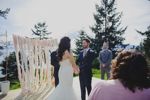Outdoor Ceremony with Ribbon Arch