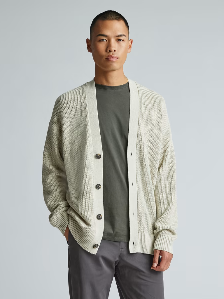 A model shows off this comfortable and chic cardigan.