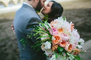 Peach and Pink Garden Rose Bouquet
