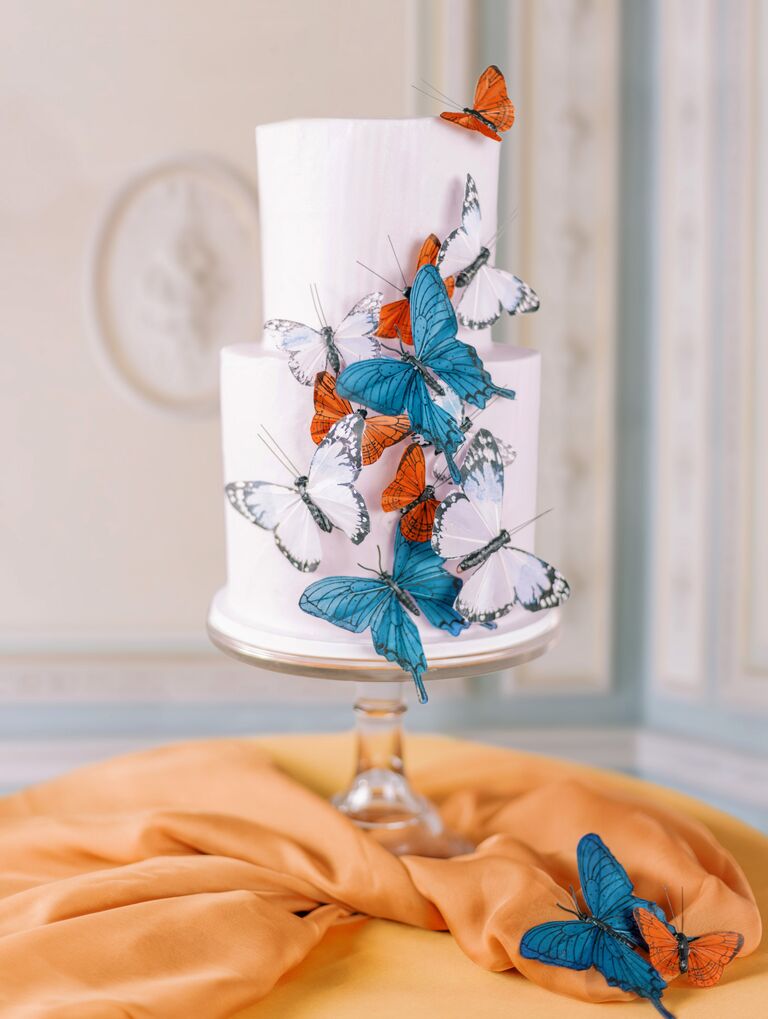 Two-Tier Purple Butterfly Wedding Cake decor ideas
