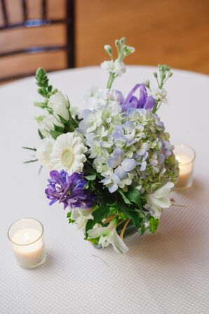 Hydrangea, Gerbera Daisy and Delphinium Centerpieces