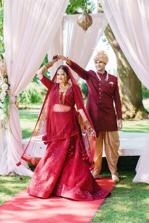 Groom With Sherwani and Turban and Bride in Lehenga
