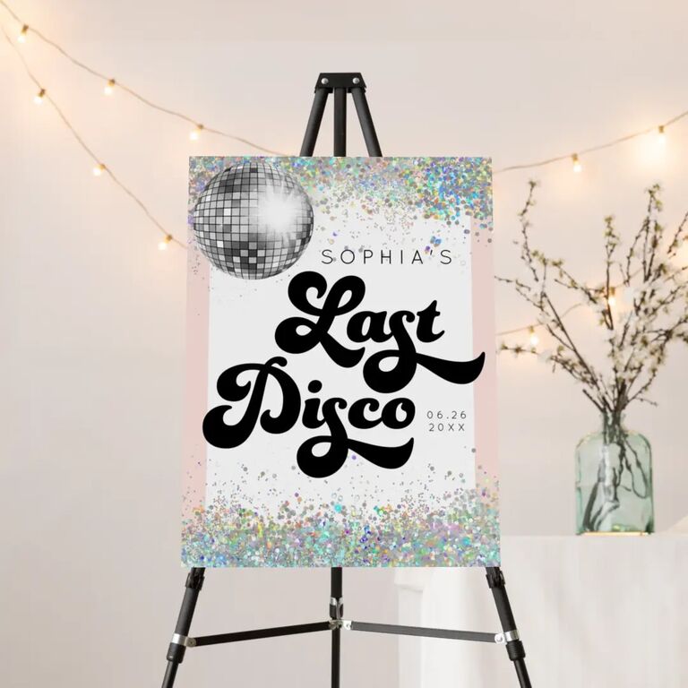 Last disco custom bachelorette party sign. 