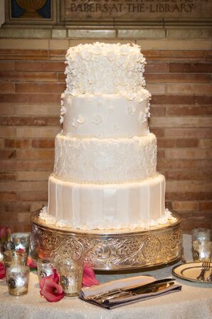 Classic White Wedding Cake with Gum Paste Sugar Flowers