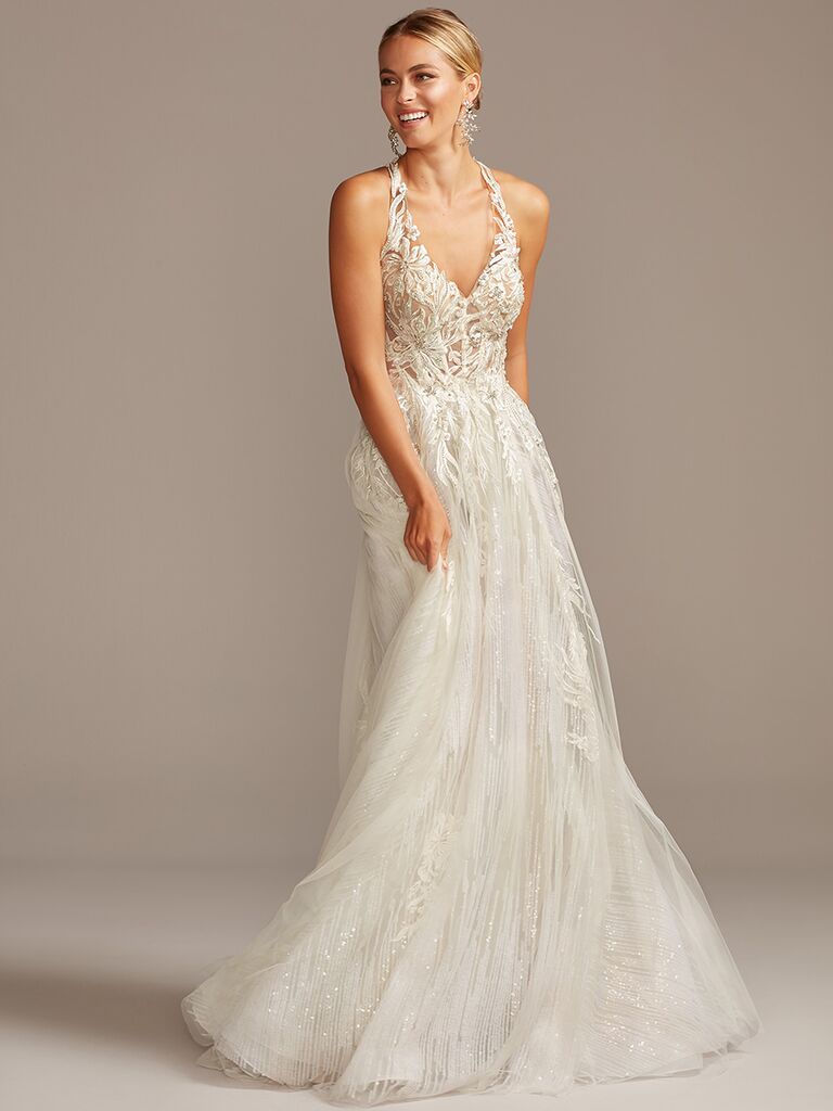Galina Signature A-line dress with floral embroidery