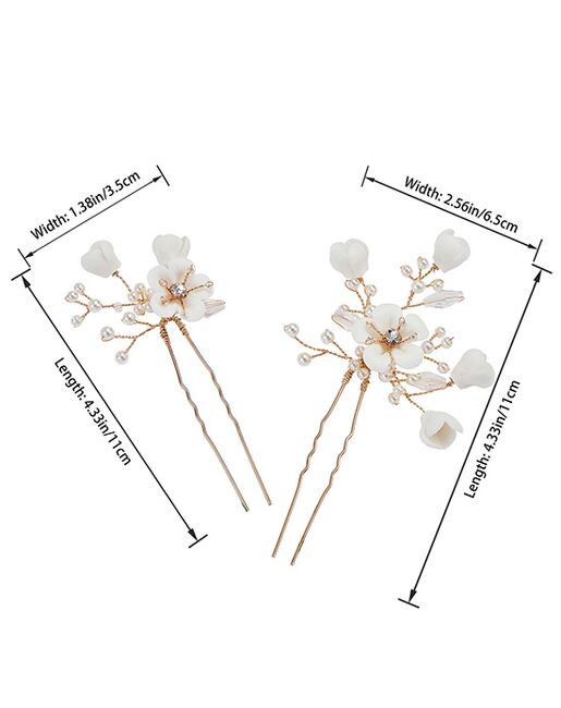 AW Bridal AW BRIDAL Wedding Hair Pins Flower Bridal Hair Pieces Bridal Hair Comb Clip Wedding Hair Accessories for Brides Bridesmaids 2Pcs (Gold) Gold Pins, Combs + Clip - 2