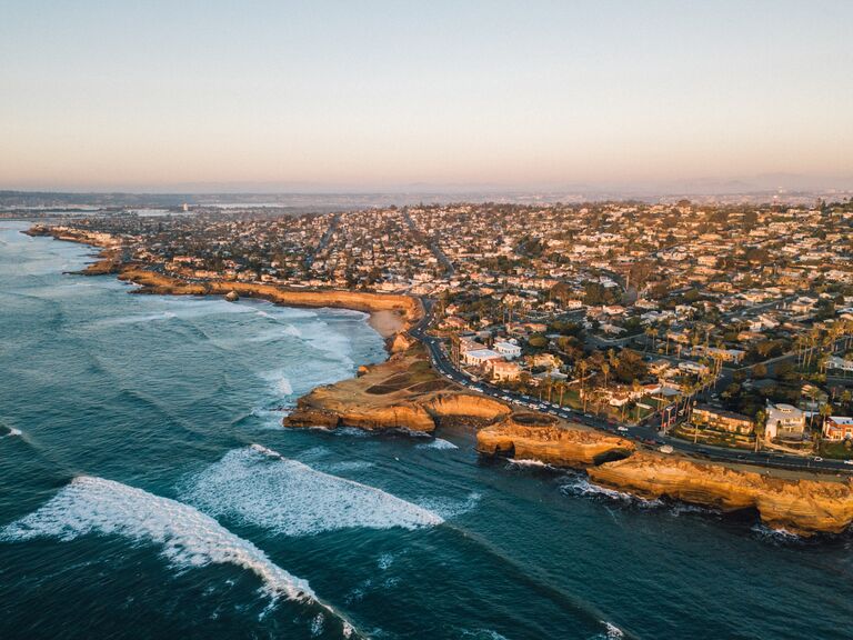 Aerial view of Sunset over San Diego Beach