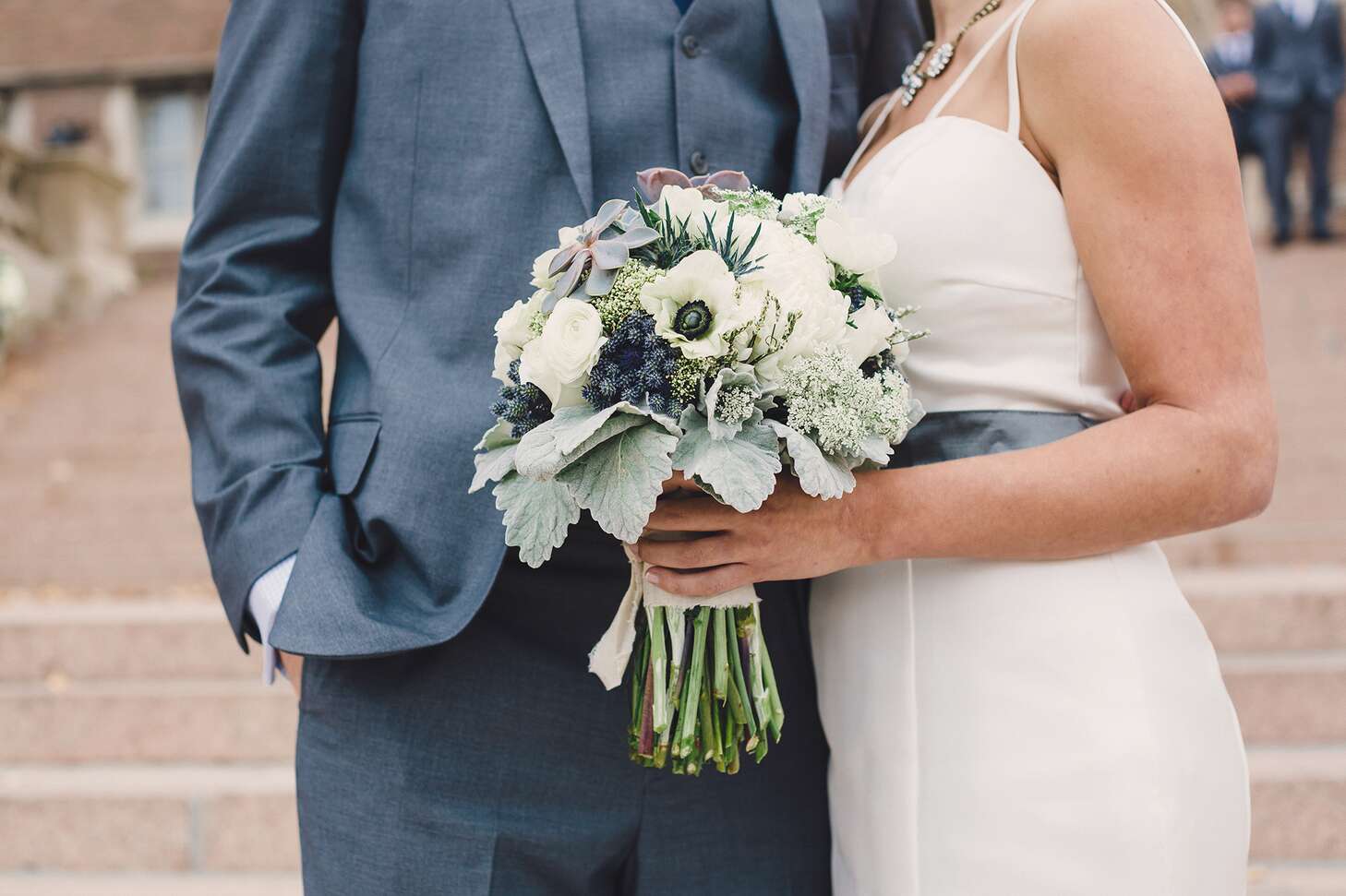 Gray, Navy and Ivory Bouquet