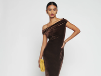 off the shoulder fitted velvet midi dress