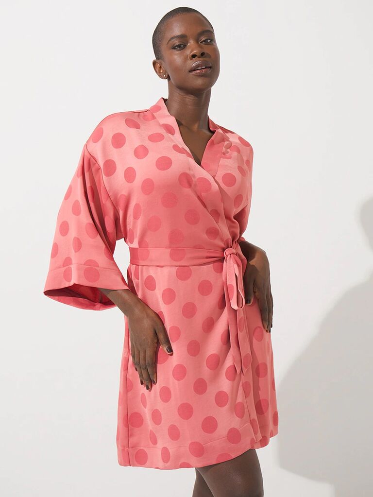 pink polka-dot satin bridesmaid robes