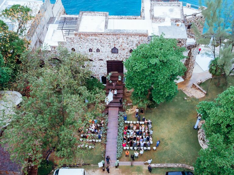 Overhead drone photo of destination wedding