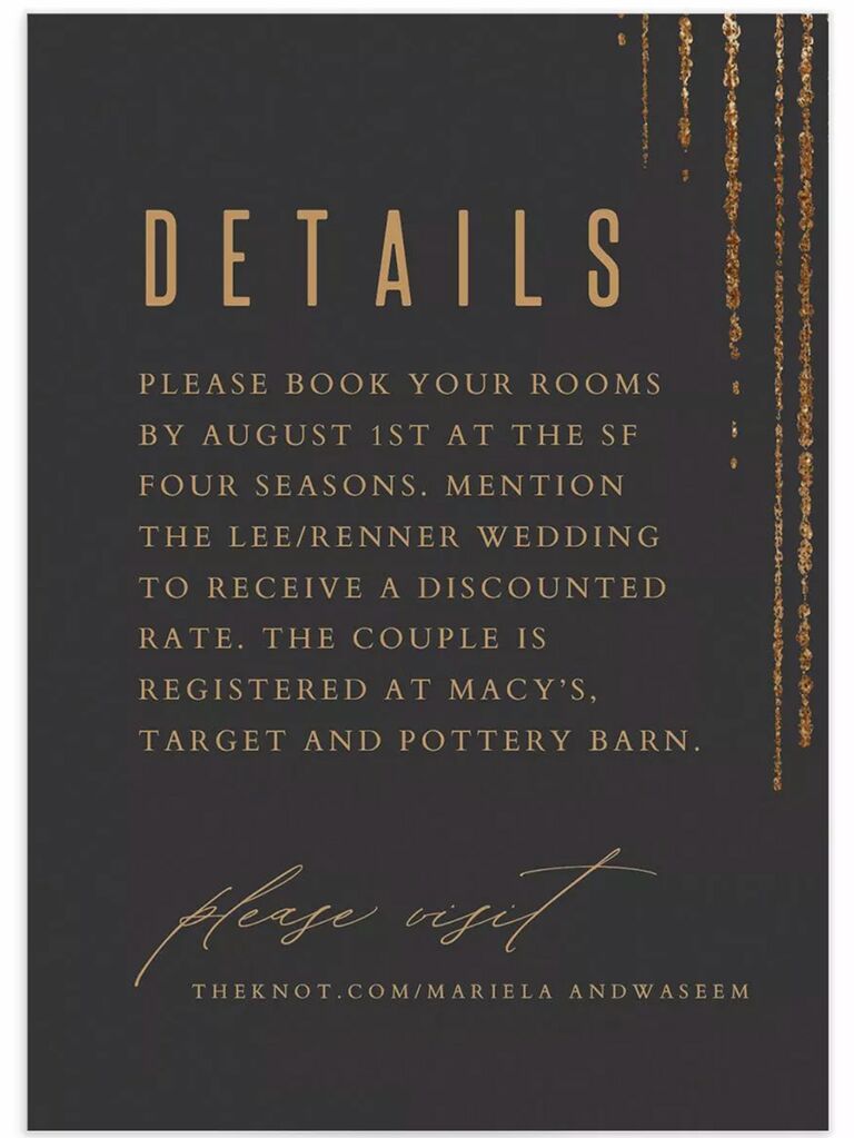 Modern gold sans serif type with cascading gold on upper right border on black background