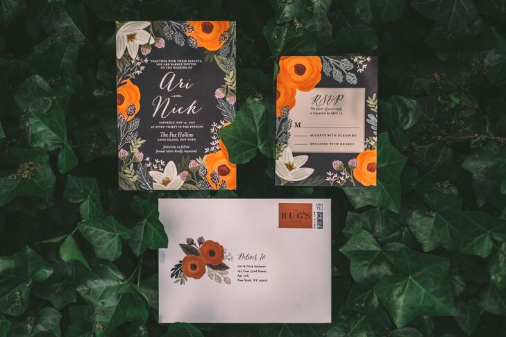 Dramatic Black Floral Wedding Invitations