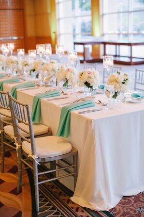 Crisp, White Table Linens with Pops of Blue