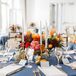 Tables with Blue Linens and Taper Candles for Georgia Wedding