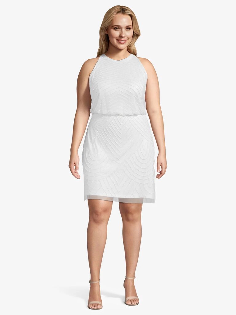 plus-size cocktail dress for the engagement party with sparkly silhouette 