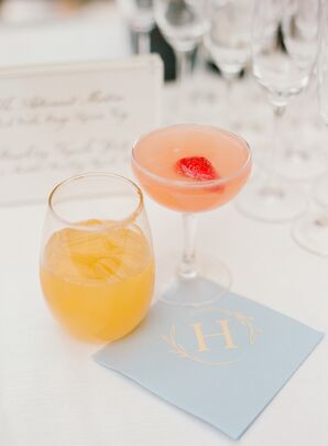 Signature Cocktails With Fruit and a Custom Pale Blue Cocktail Napkin