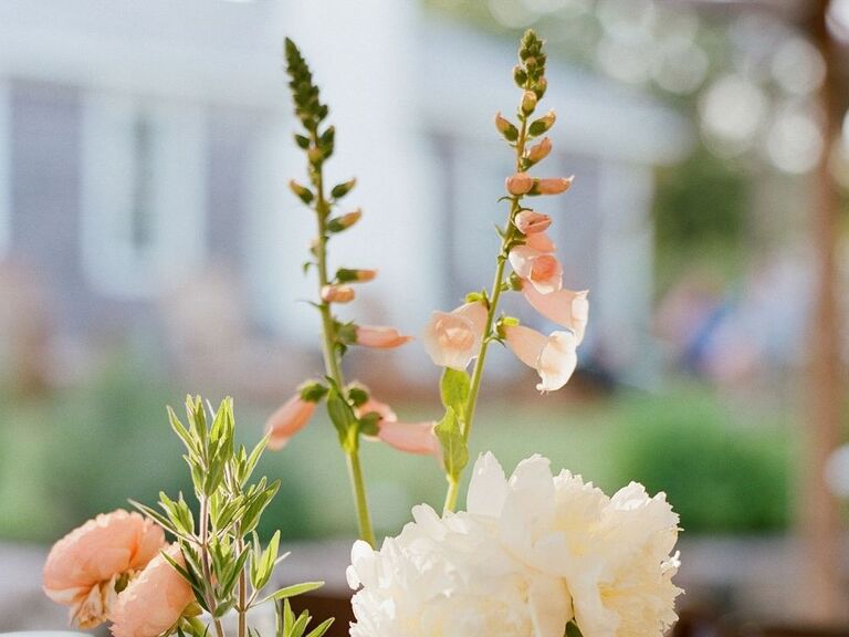 Foxglove blossoms in a wedding flower arrangement