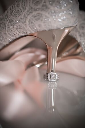 Square Cut Engagement Ring with a Halo and an Encrusted Split Band