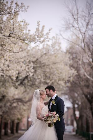 Newlyweds with Philadelphia Cherry Blossoms