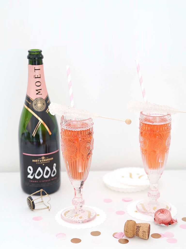 Moet sparkling rosé served in pink Knot Shop flutes