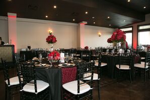 Sophisticated Black and Red Reception Decor at Waterpoint Marina