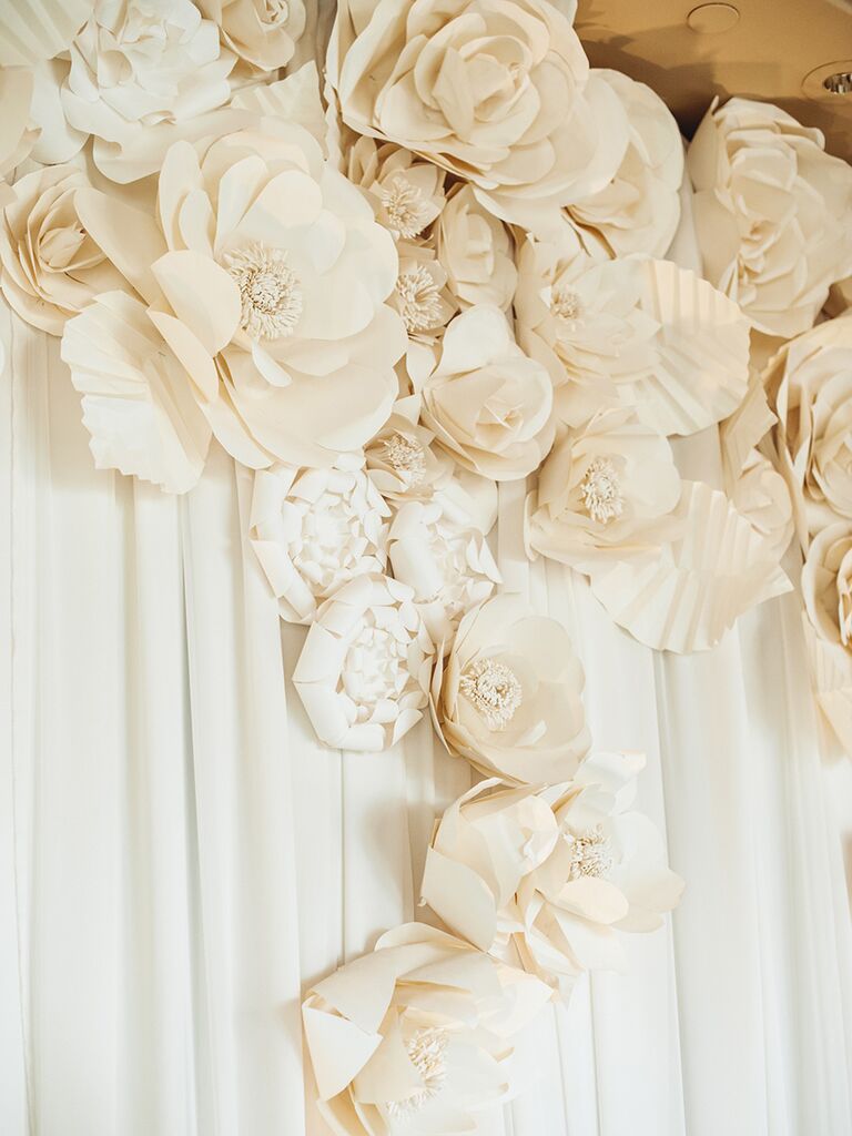 White paper flower background for a glamorous wedding reception 