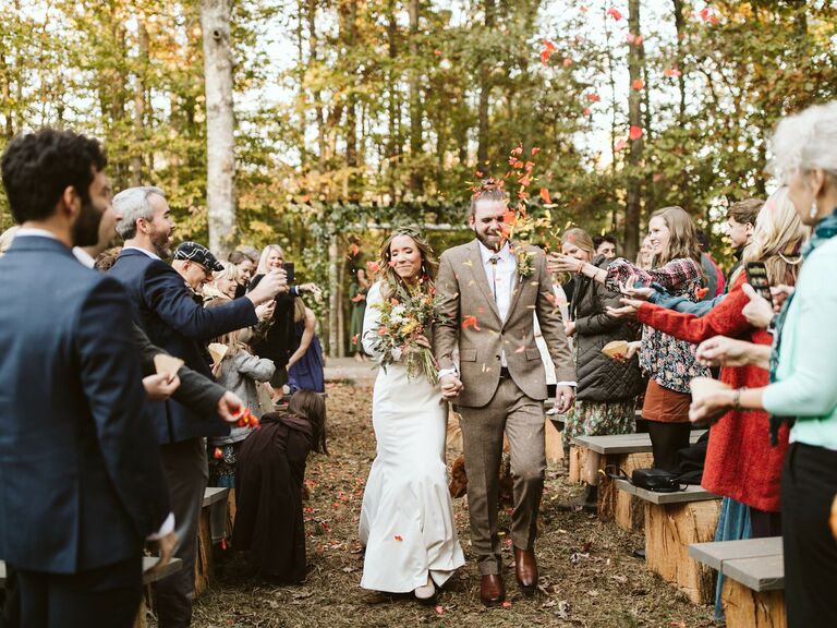 Fall wedding ideas leaves at recessional