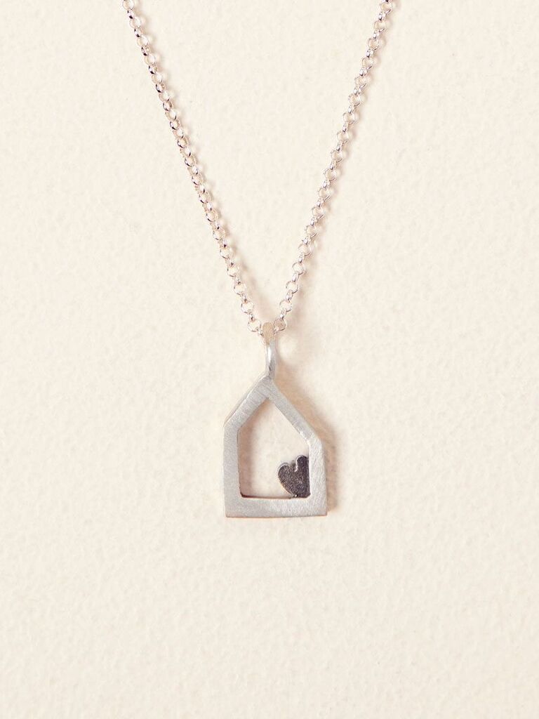 Silver heart and home necklace long distance relationship gift