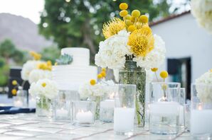 Chrysanthemum, Hydrangea and Craspedia Centerpieces