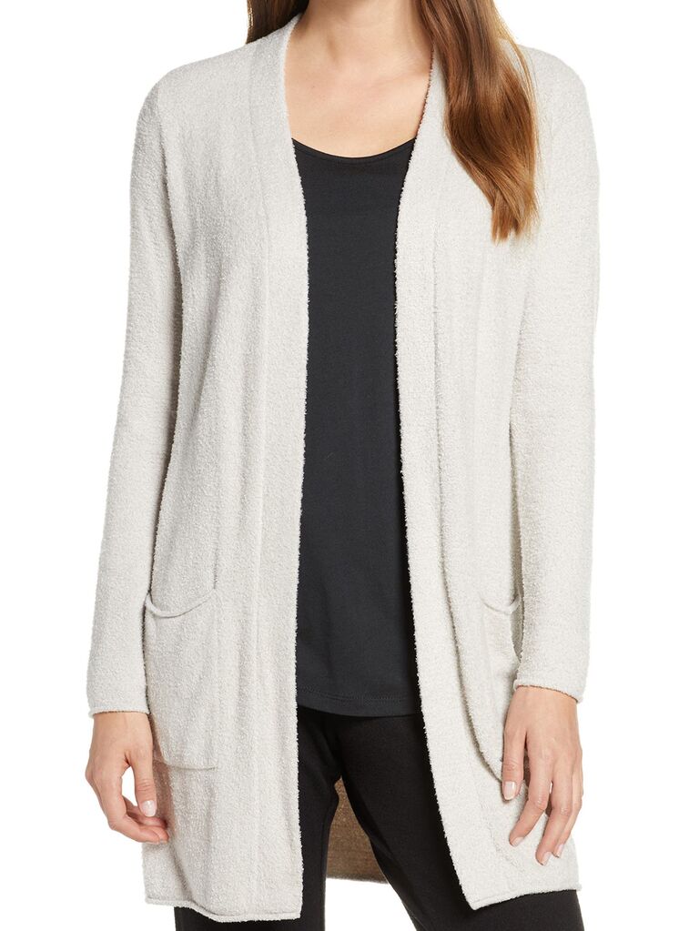 Fuzzy oversized white cardigan with pockets