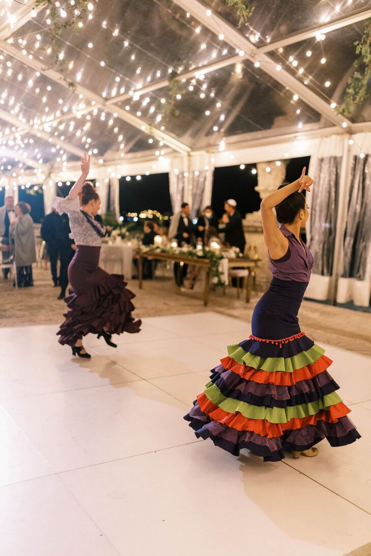Flamenco Dancers Performing on Dance Floor, Tented Reception, for Hora Loca at Midnight