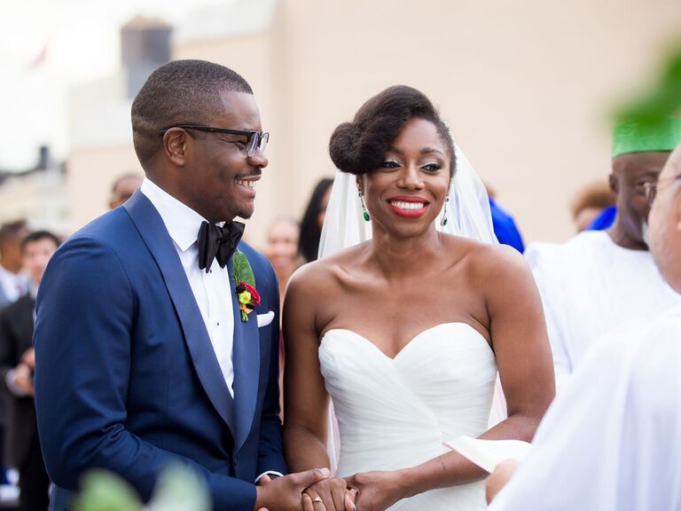 bride and groom at altar