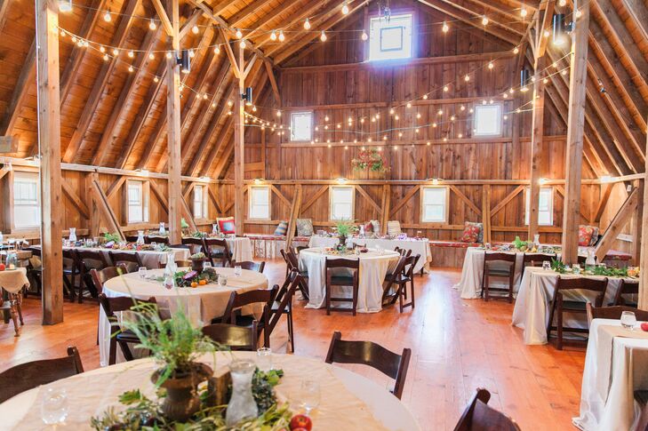 Barn Wedding Reception With String Lights