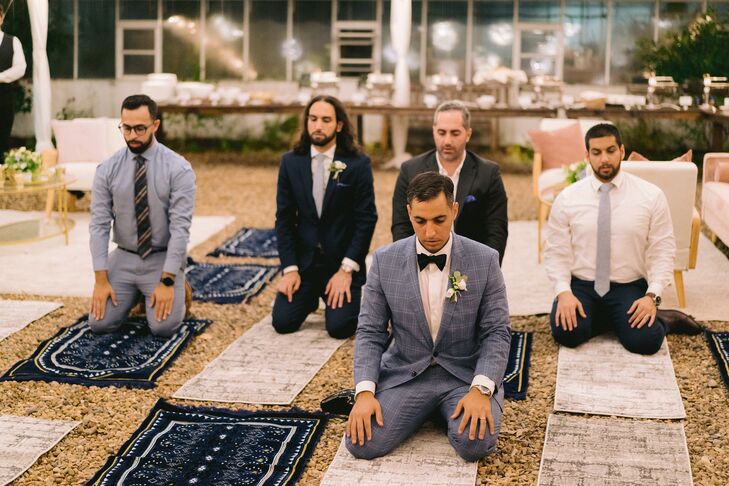Muslim Wedding Guests Praying During Wedding
