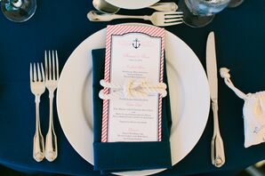 Navy and Pink Striped Nautical Meu Cards
