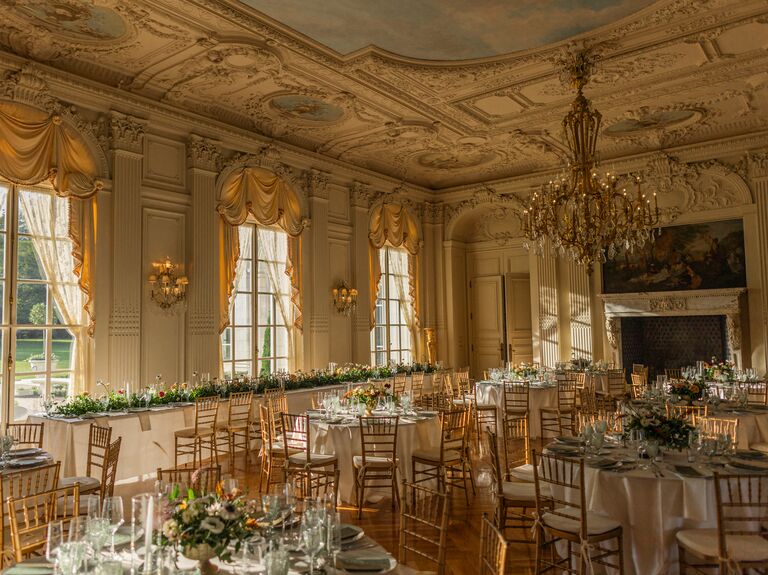 Inside the ballroom of Michael Mendieta's wedding venue, Rosecliff Mansion