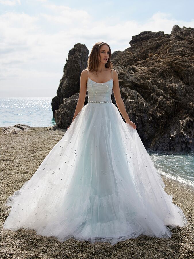 Ines by Ines Di Santo spaghetti strap A-line wedding dress with ruched bodice