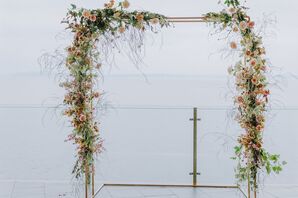 Romantic, Whimsical Wedding Arch with Pink Roses and Branches