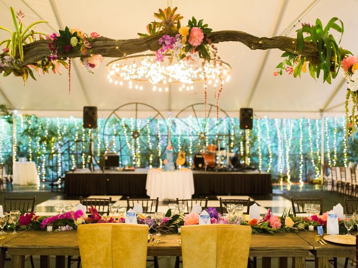 Colorful Tented Reception with Tropical Flowers