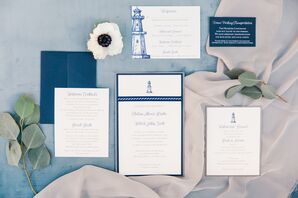 Custom Blue and White Lighthouse Invitations