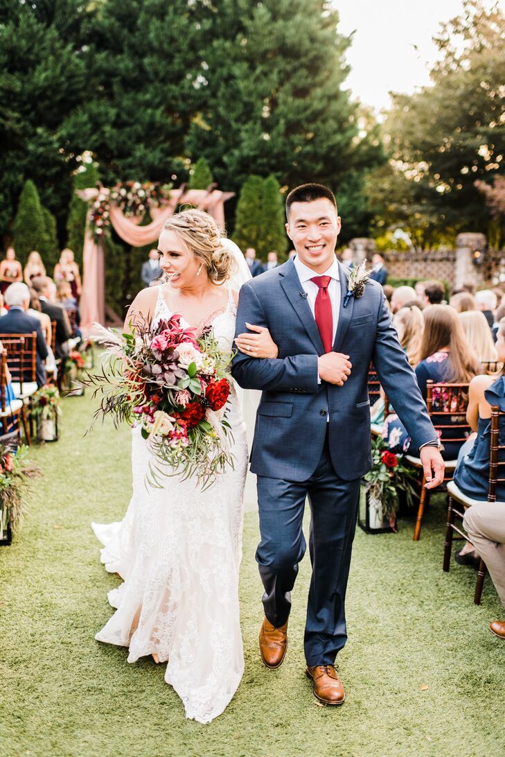 Couple Recessing at the Sutherland Estate in Wake Forest, North Carolina