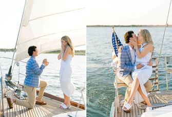 Man proposing to woman on boat